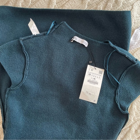 Zara Mock Neck Short Knit Teal Dress Size S - Picture 11 of 11